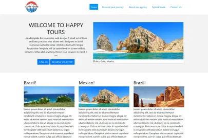 screen shot of HappyTours website